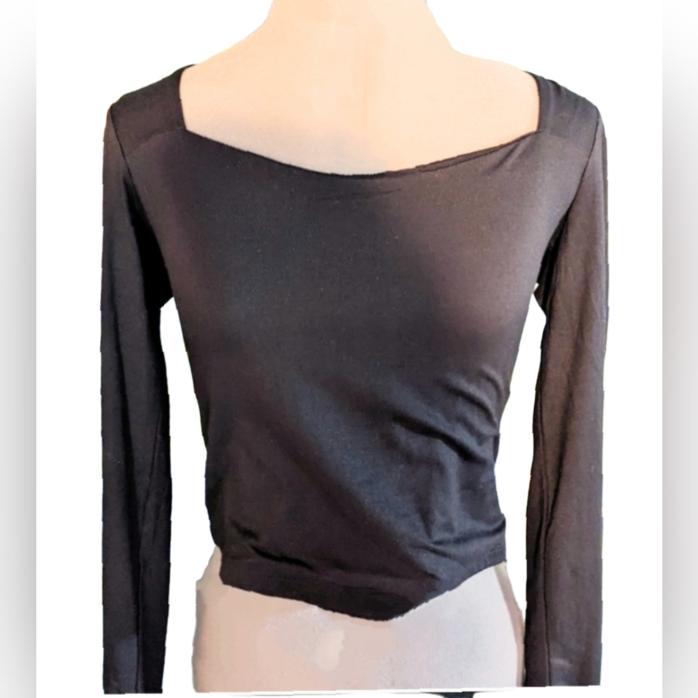 New W Tag. Shirt. Olive and Oak.  Shirt. Long sleeve. Boat neck. Black. Sexy.